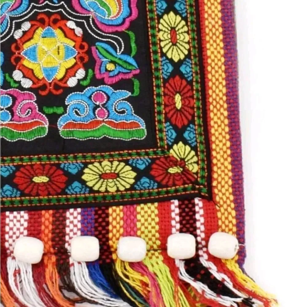 Gypsy Hobo Quilted Embroidered Color Block Tassel Messenger Crossbodty Bag Purse